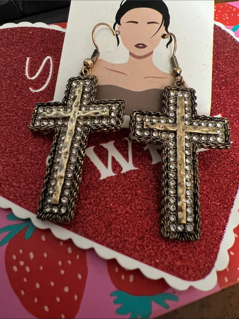 Source Unknown Gold and Silver Cross Drop Earrings